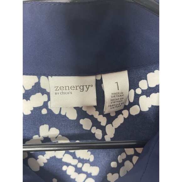 ZENERGY by CHICO'S size 1 NAVY/WHITE ZIP POCKETS 3/4 SLEEVE ZIP UP JACKET - Picture 3 of 9